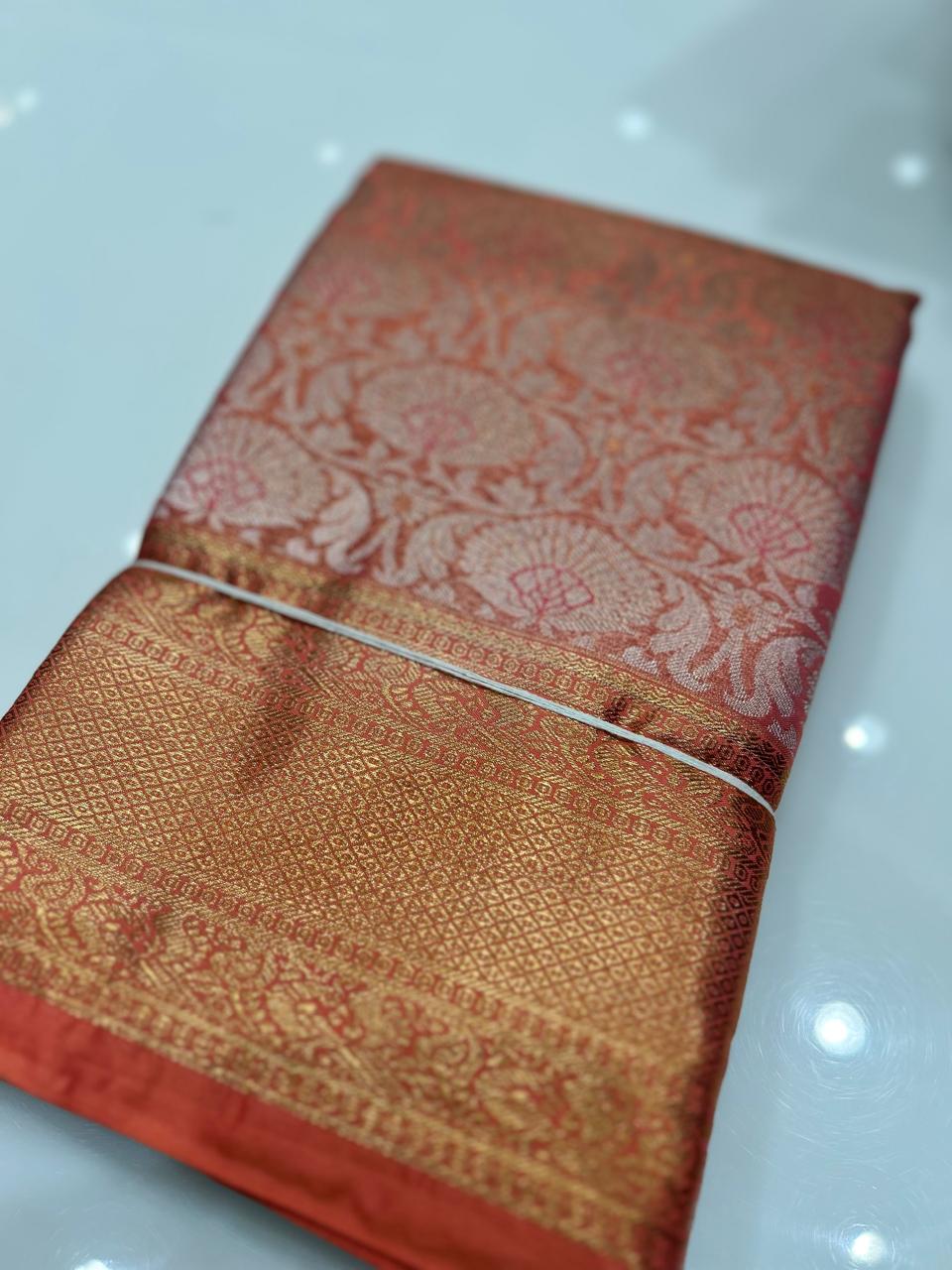 Brocade Tissue  Saree  -Peach   shade Search code 6230