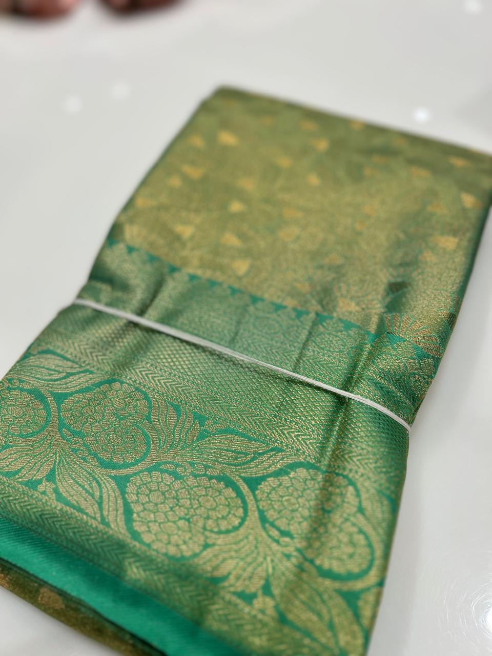 Brocade Tissue  Saree  -Green shade Search code 6233