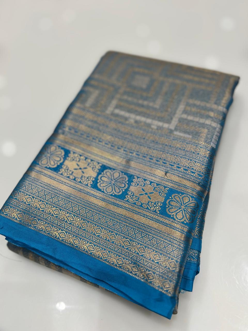 Brocade Tissue  Saree  -Blue shade Search code 6235