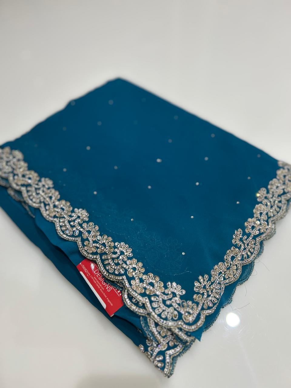 Fancy Saree -Peacock blue color Search code 3345