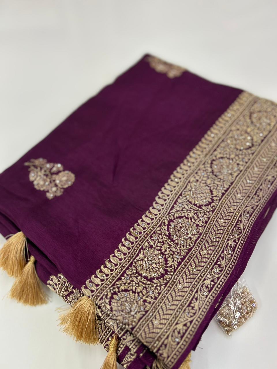 Fancy Saree -Wine color Search code 3370