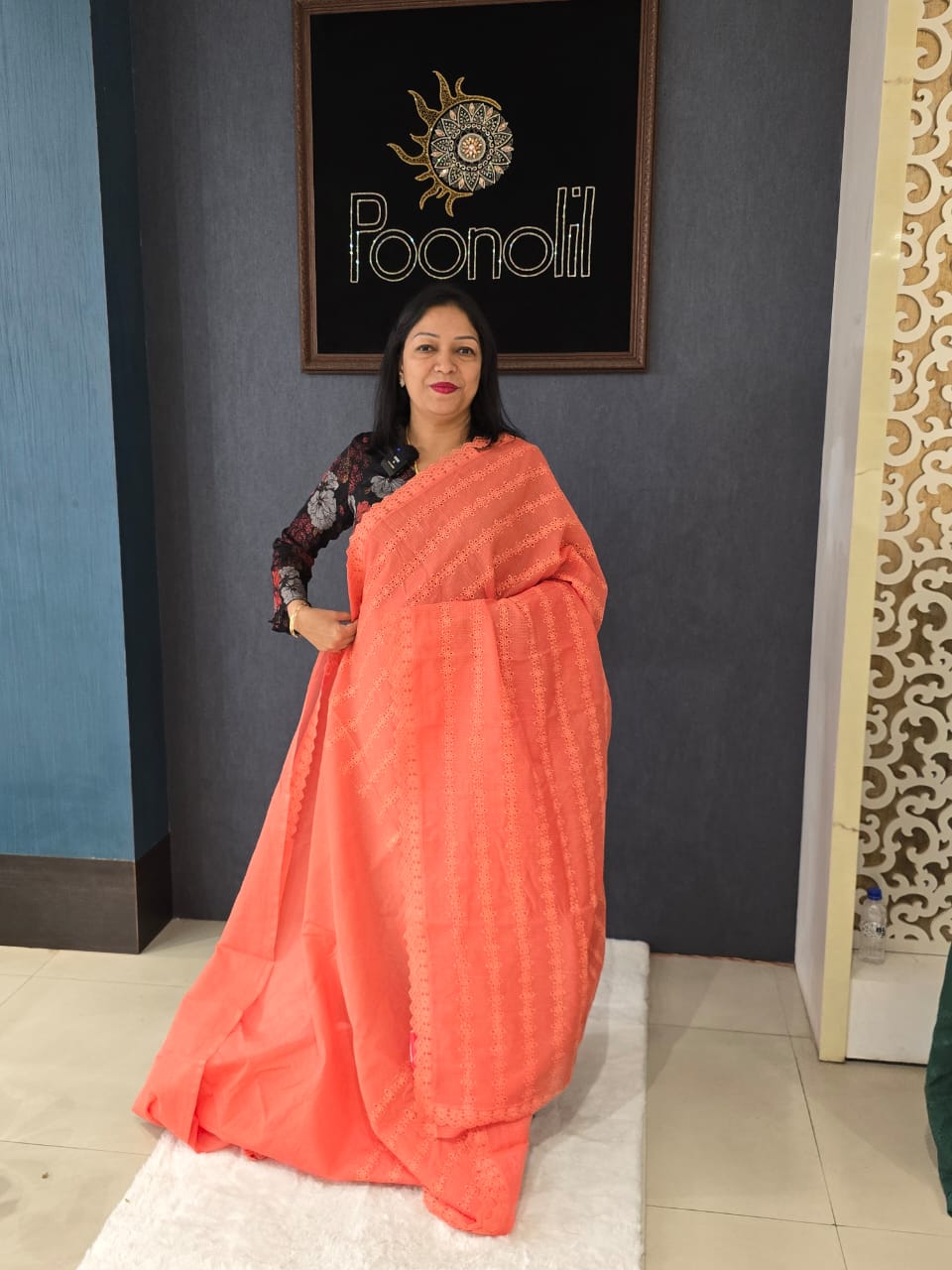 Net cotta Saree -Orange color Search code 9118