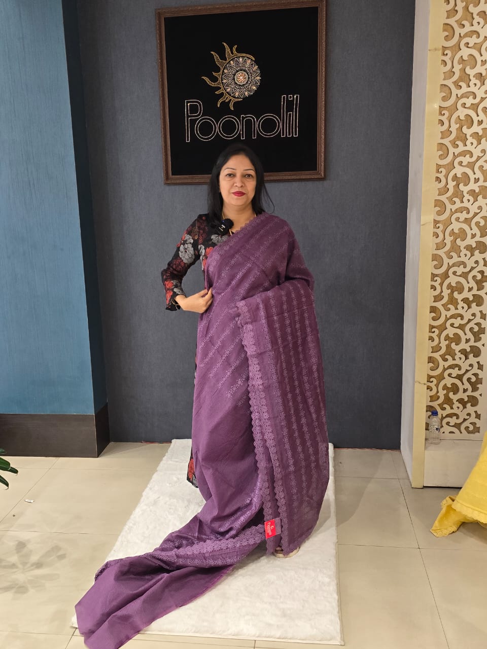 Net cotta Saree -Purple color Search code 9130