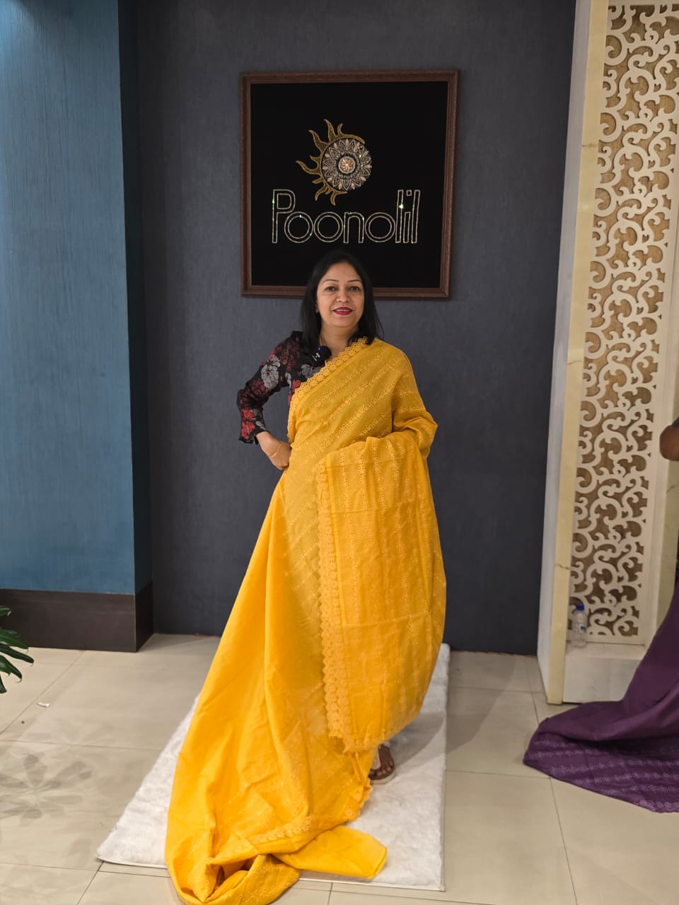 Net cotta Saree -Yellow color Search code 9129