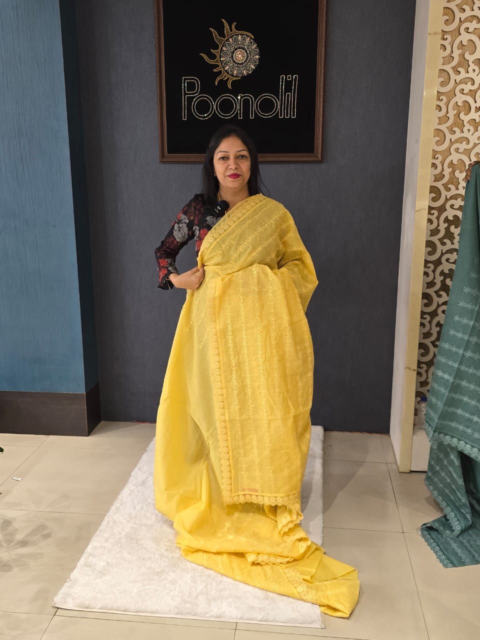 Net cotta Saree -Yellow color Search code 9131