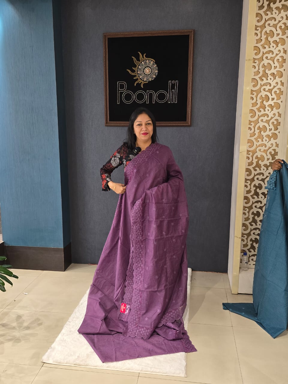 Net cotta Saree - Purple  color Search code 9106