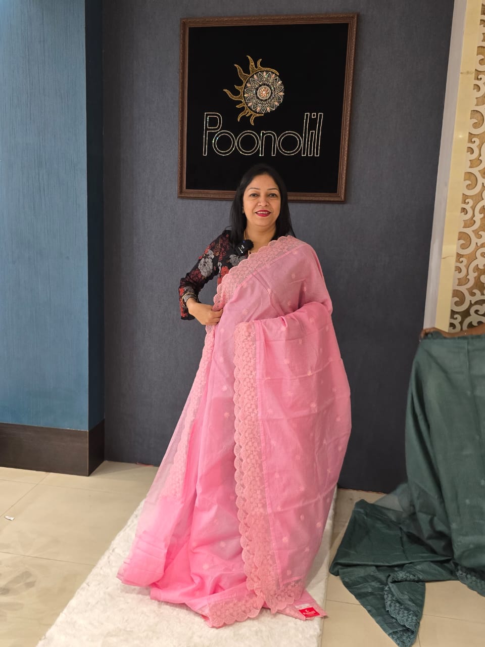 Net cotta Saree -Pink color Search code 9111