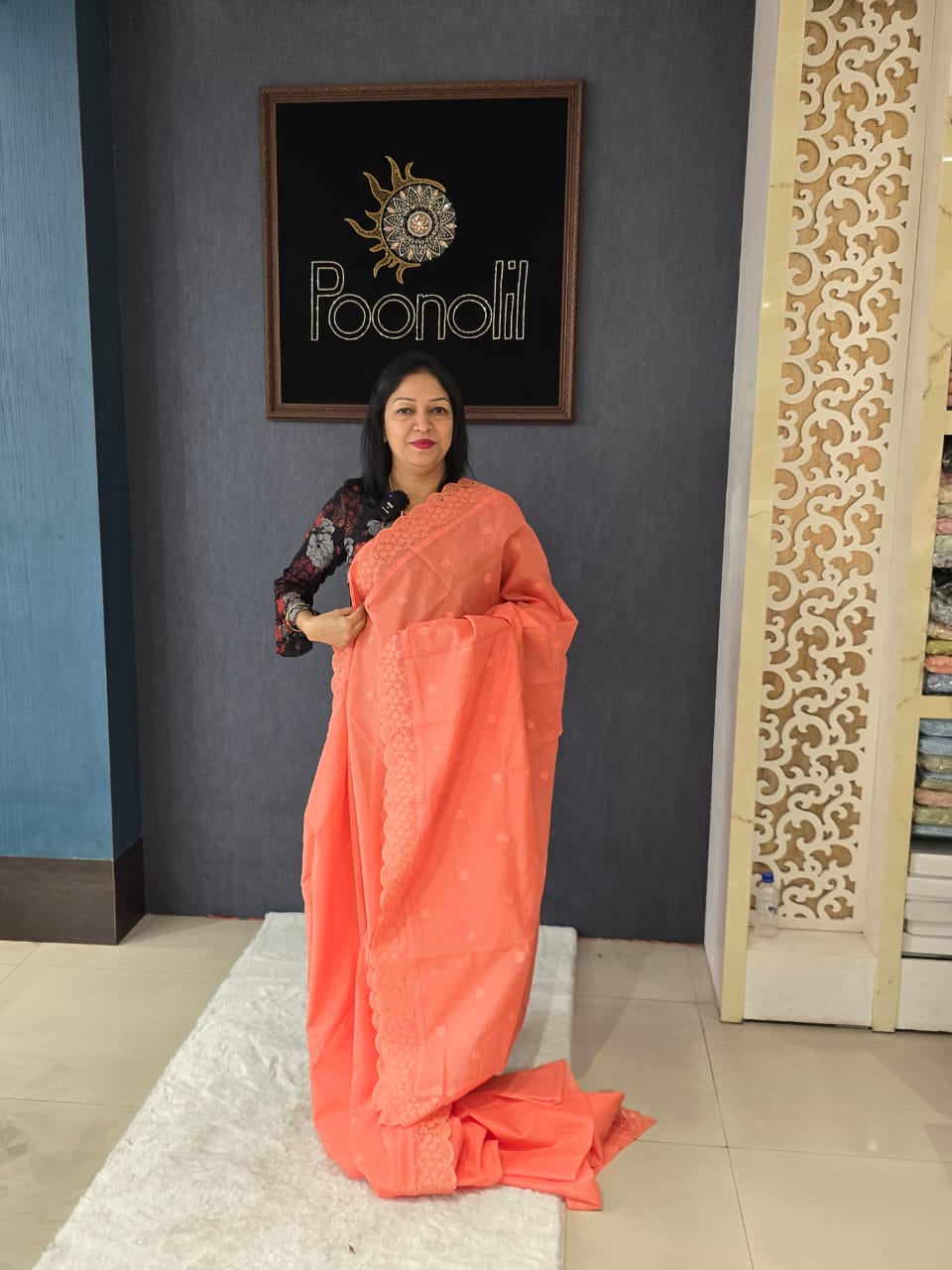 Net cotta Saree -Orange color Search code 9117