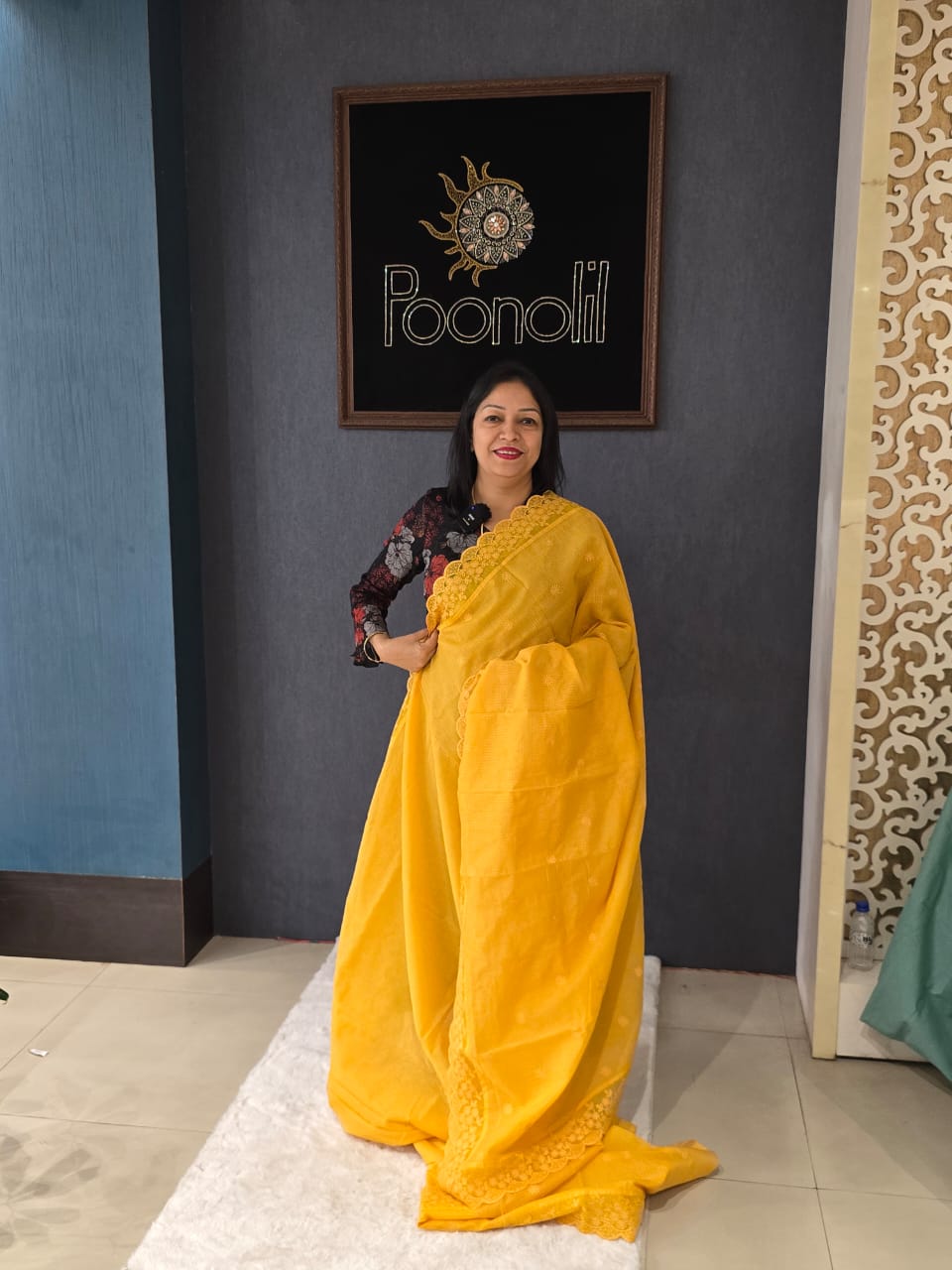 Net cotta Saree -Mango yellow  color Search code 9113