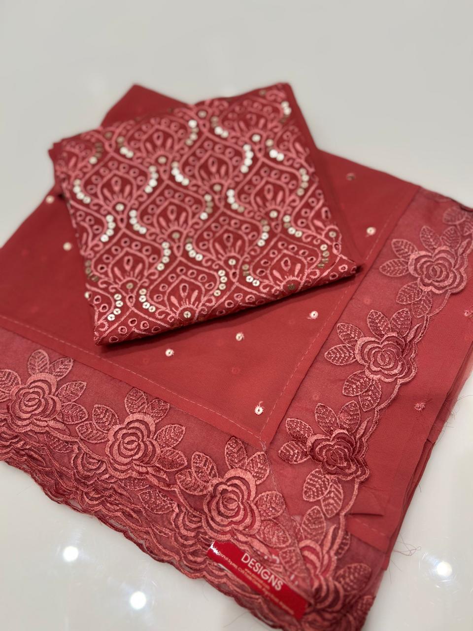 Georgette saree- Onion  shade shade Search code 2301