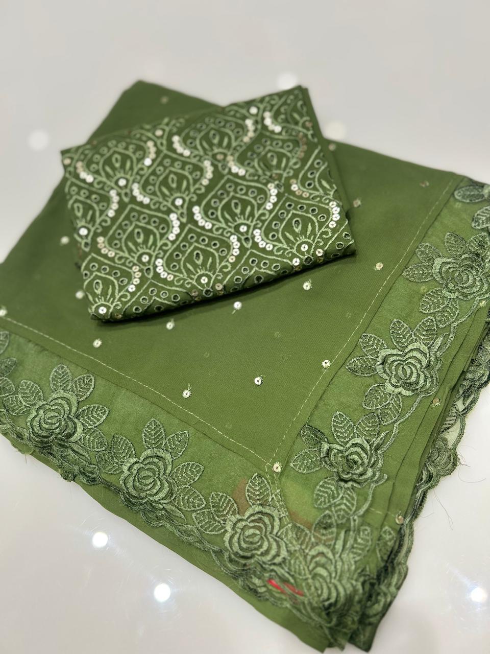 Georgette saree-Green  shade shade Search code 2303