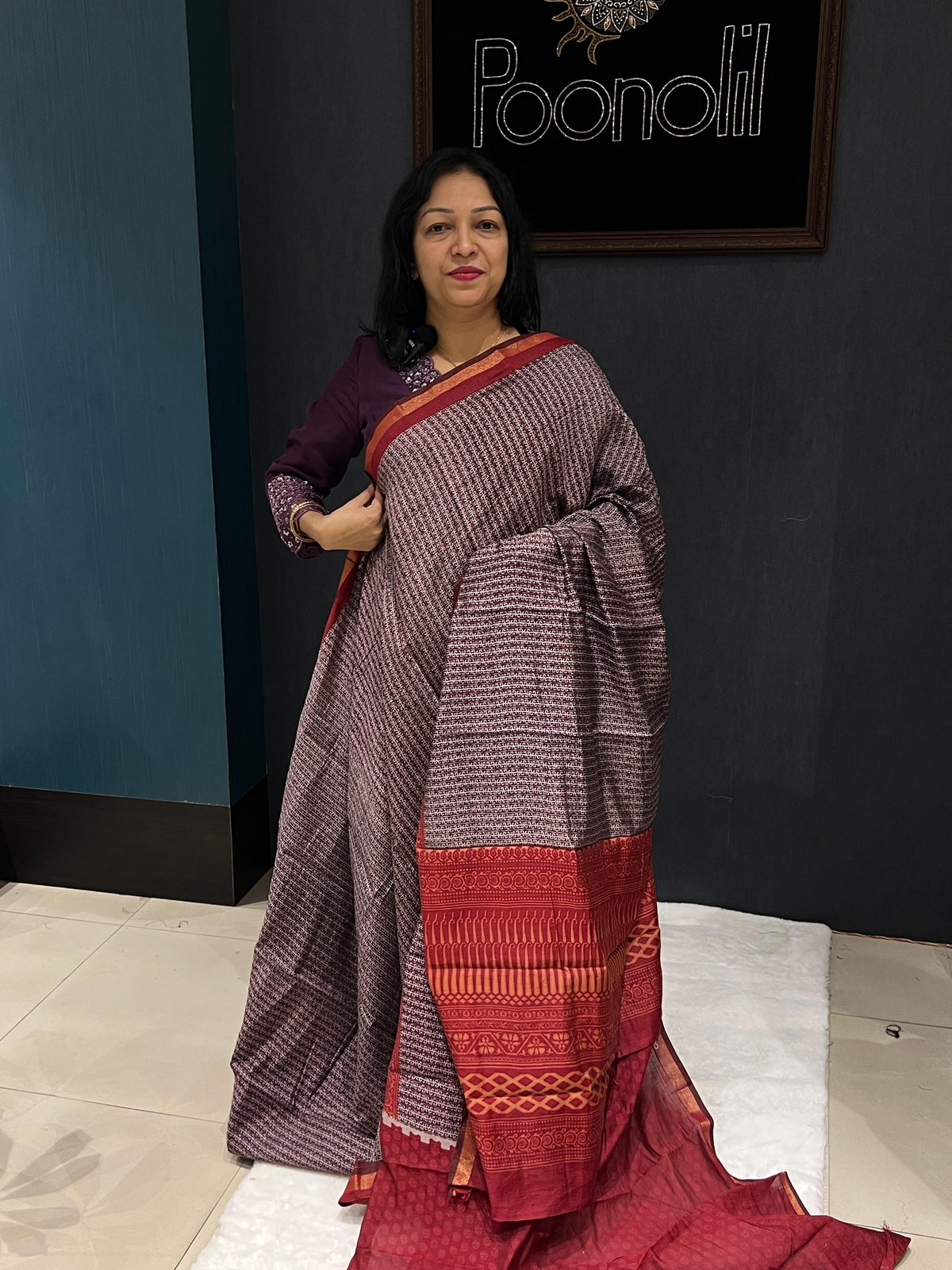 Chanderi saree  - Maroon to Purple color Search code 3092