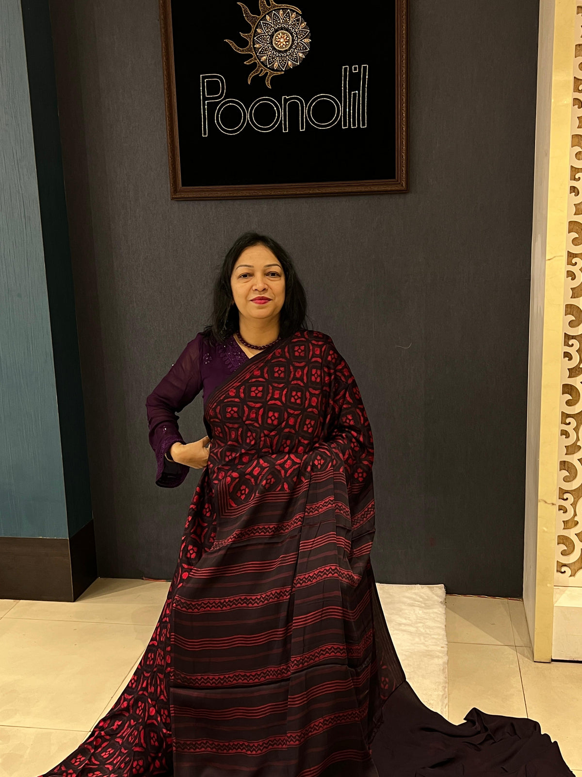 MODAL SAREE- Black and Red shade Search code 8211