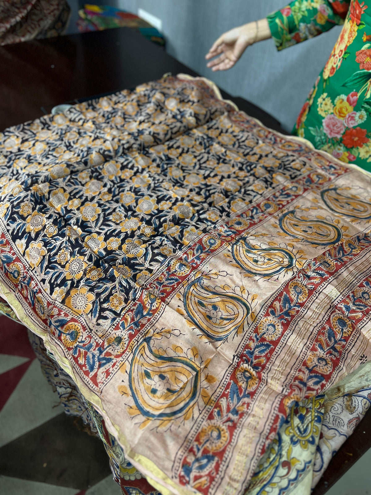 kalamkari print dupatta  - Brick shade Search code 5102