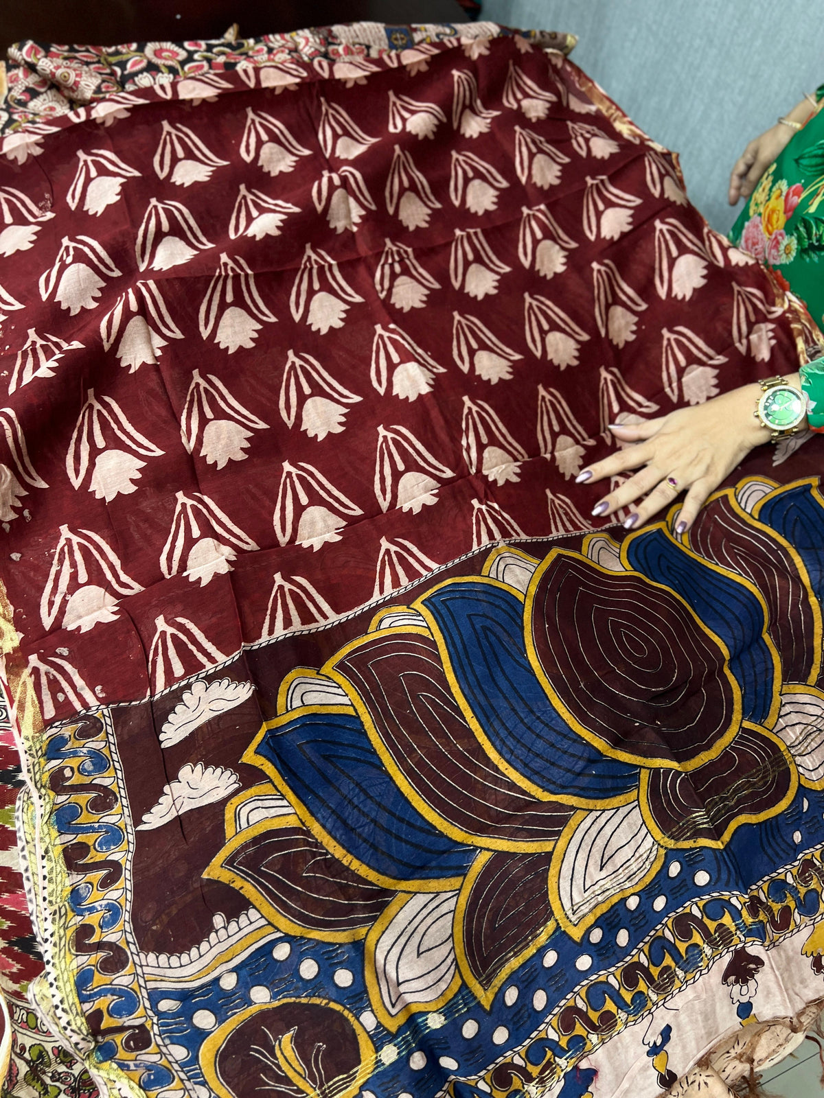 kalamkari print dupatta  - Maroon shade Search code 5125