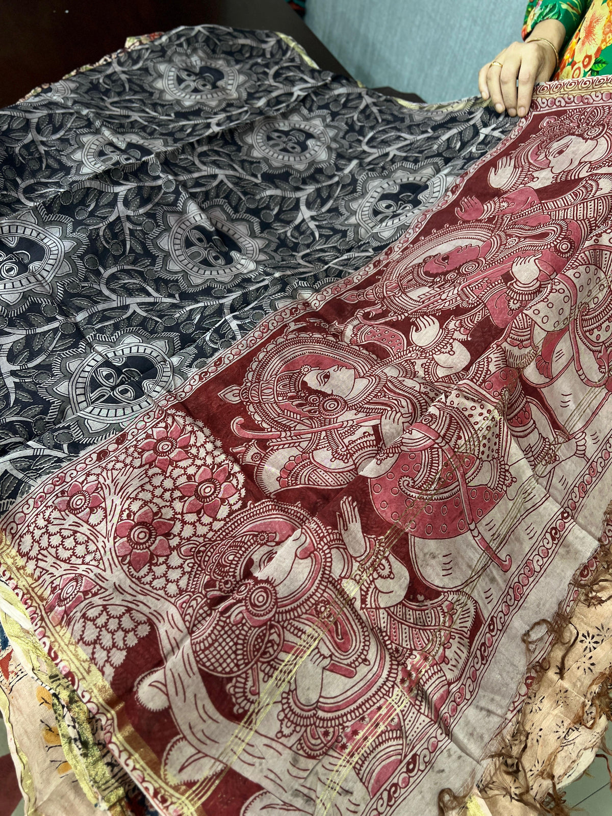 kalamkari print dupatta  - Black shade Search code 5109