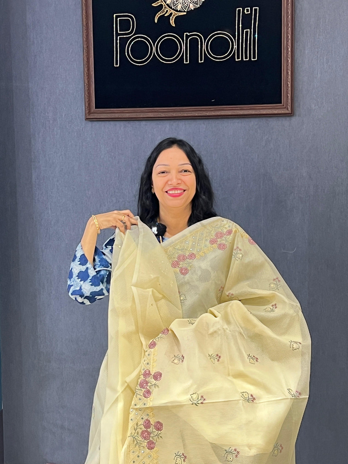 Net Cotta Saree -Cream shade Search code 1602