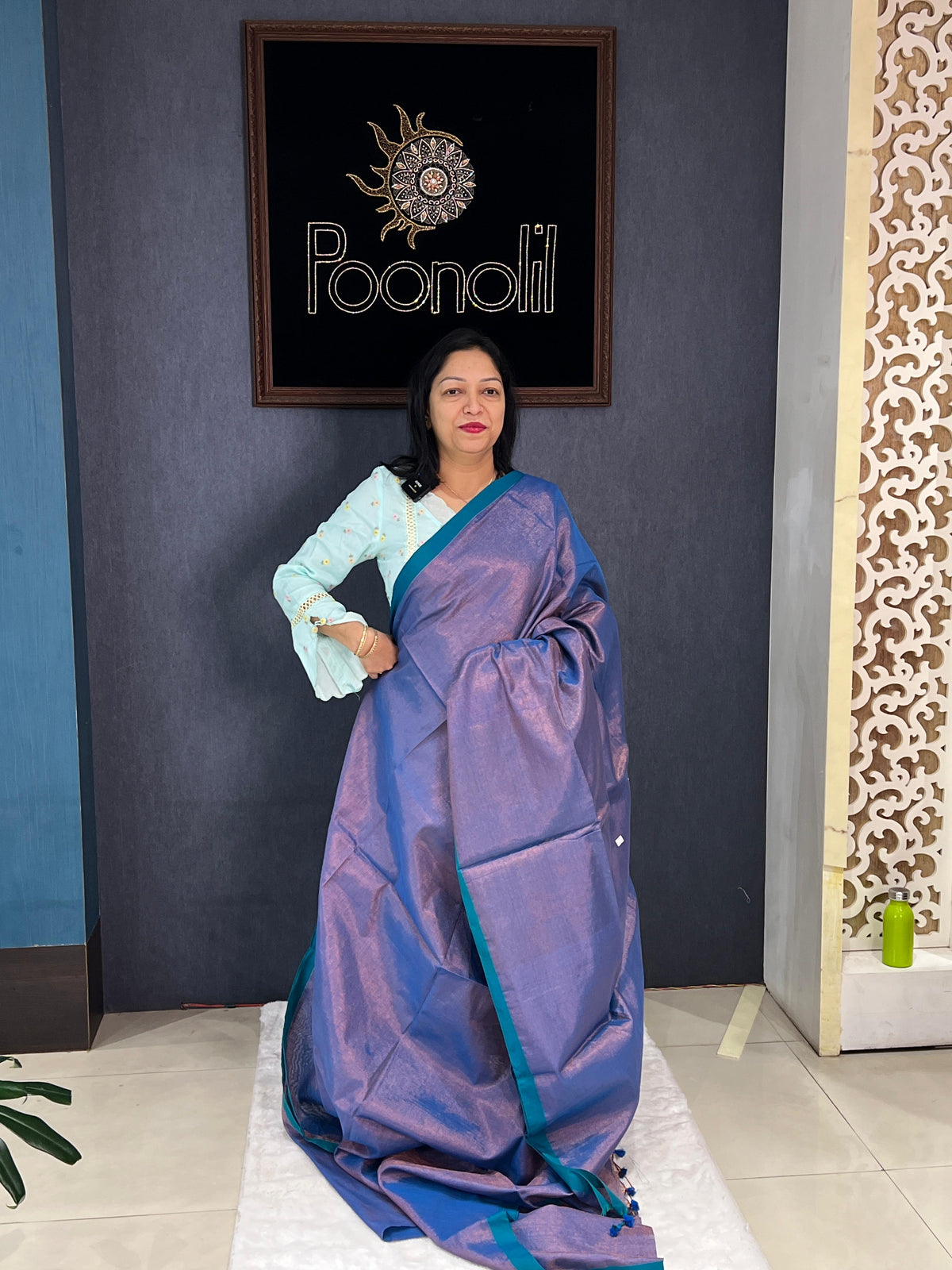 TISSUE SILK SAREE - Blue  shade  Search code 4503