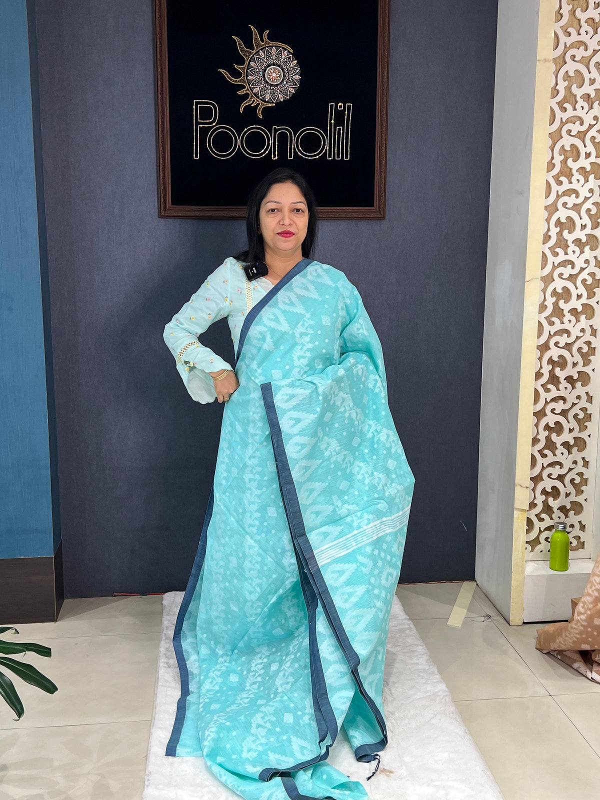 Cotton saree  -Aqua Blue color Search code 4537
