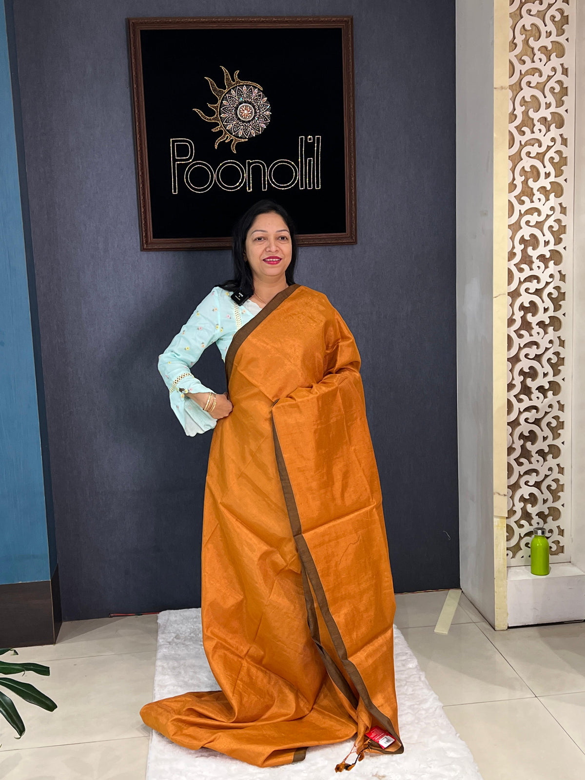TISSUE SILK SAREE - Golden brick shade  Search code 4501