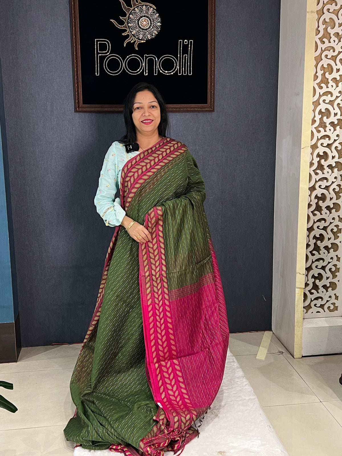 Cotton saree  -Green to Pink color Search code 4557