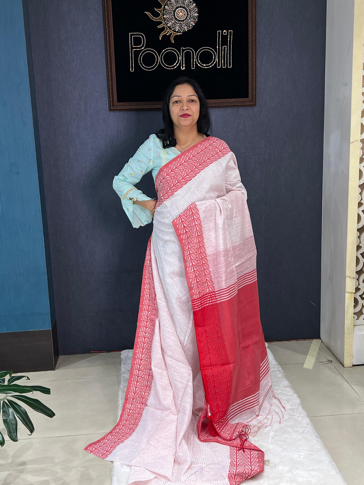 Cotton saree  -Cream to Red  color Search code 4560
