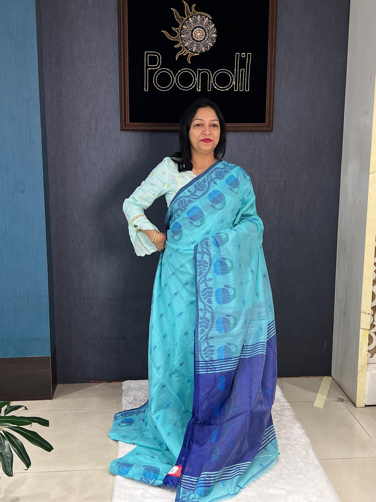Cotton saree  -Sky blue to Dark blue  color Search code 4566