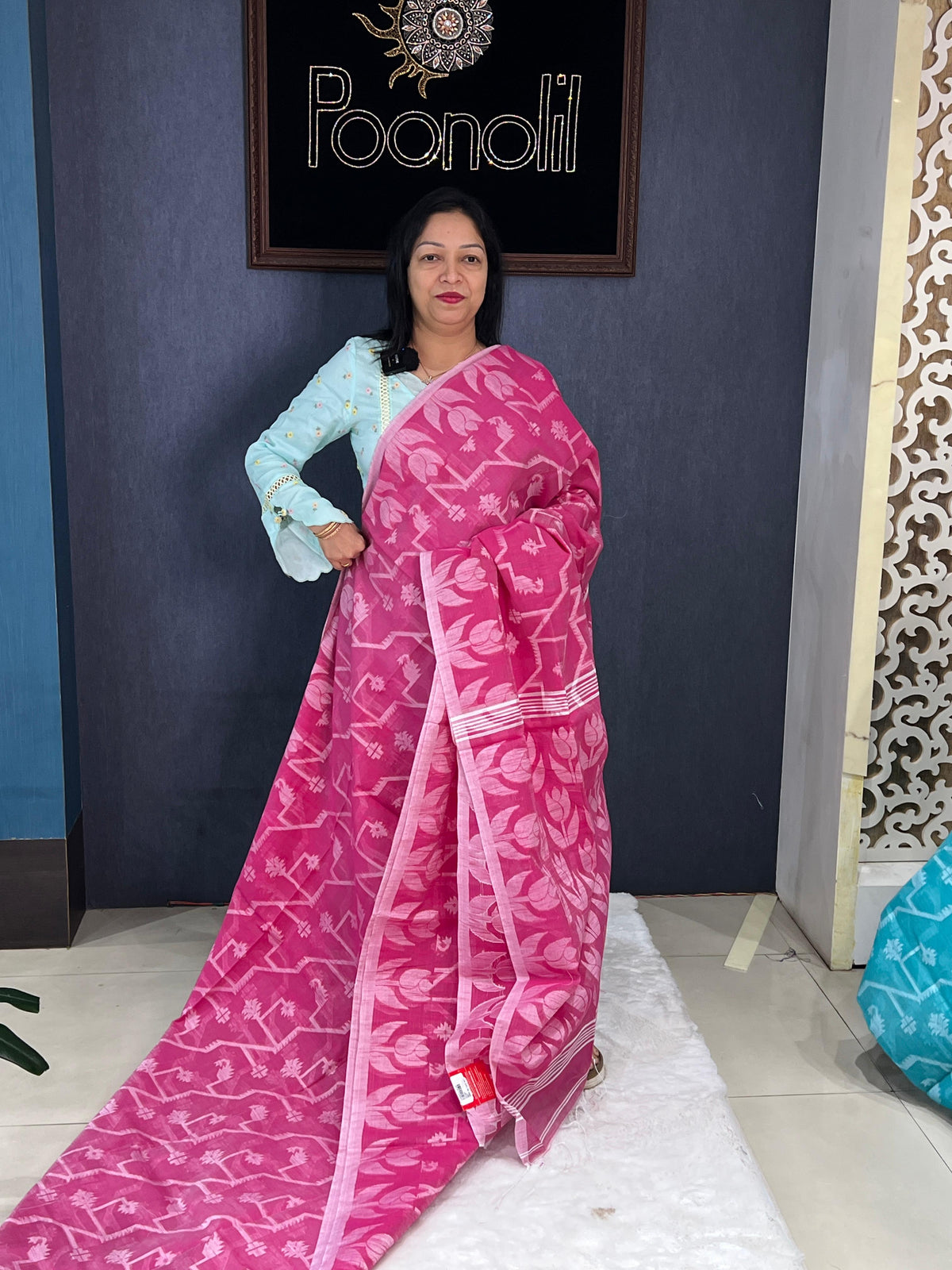 Cotton saree  -Lotus pink color Search code 4550