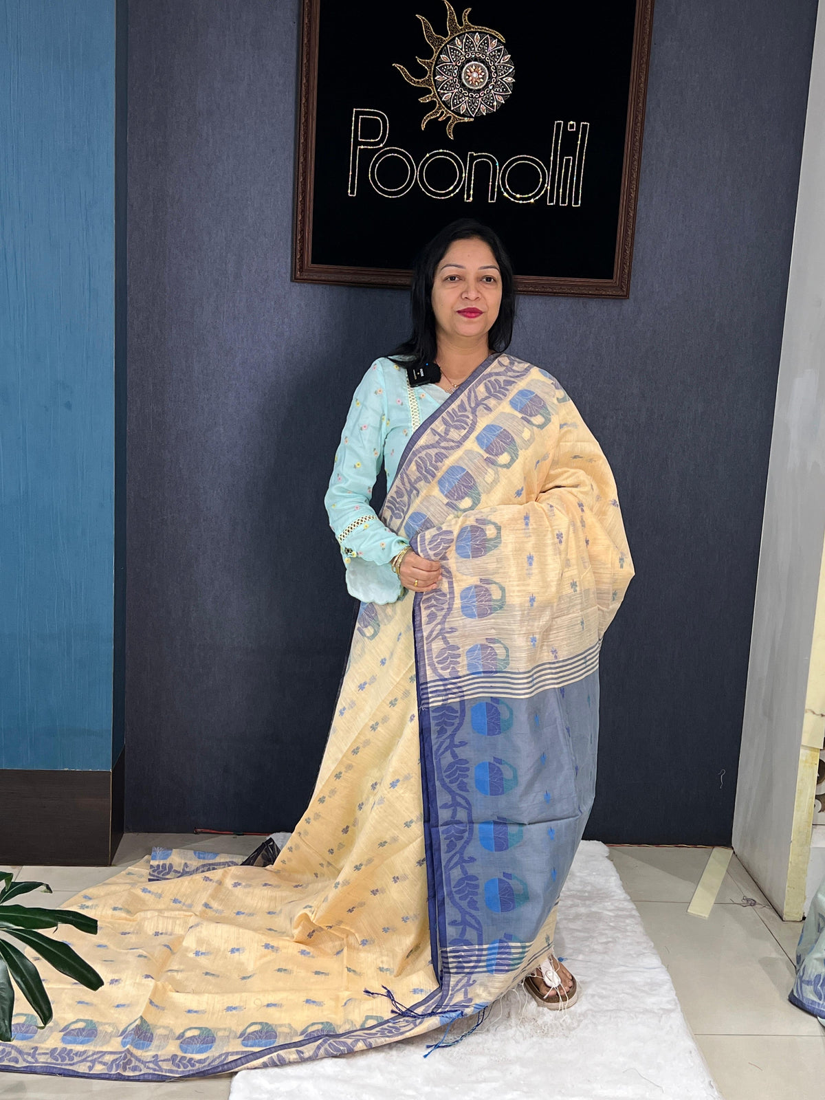 Cotton saree  -Peach to Dark blue  color Search code 4568