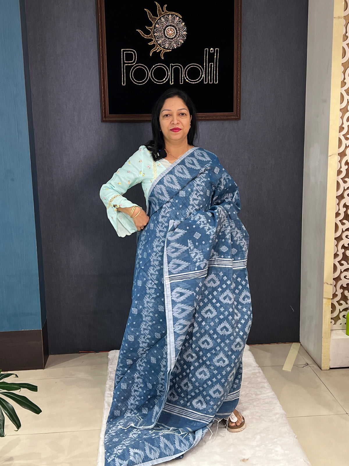 Cotton saree  -Tarquish blue color Search code 4543