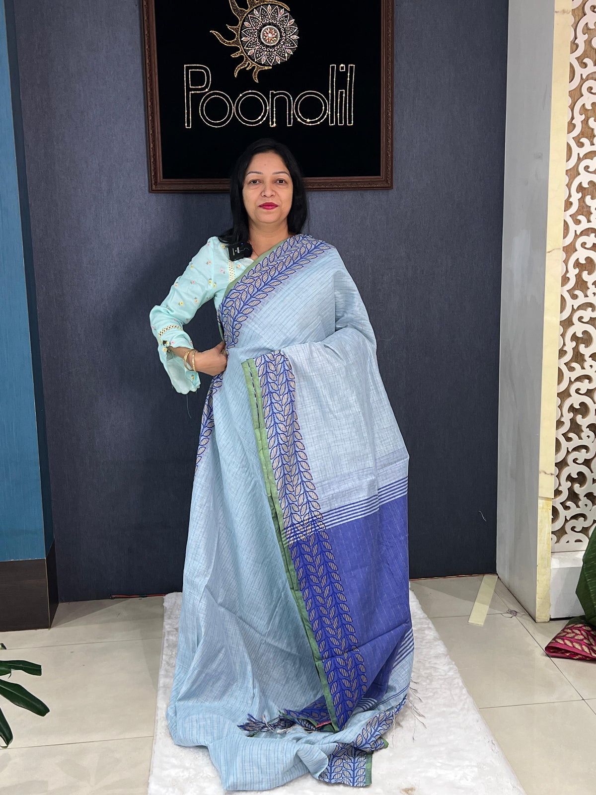 Cotton saree  -Light blue  to Navy blue color Search code 4556