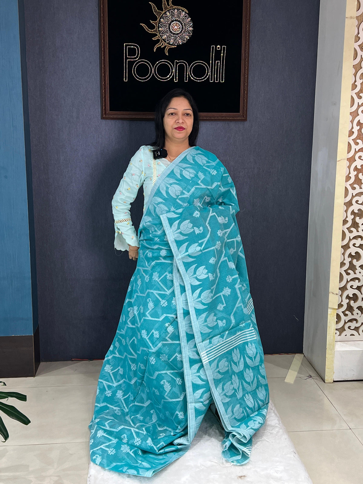 Cotton saree  -Blue color Search code 4551