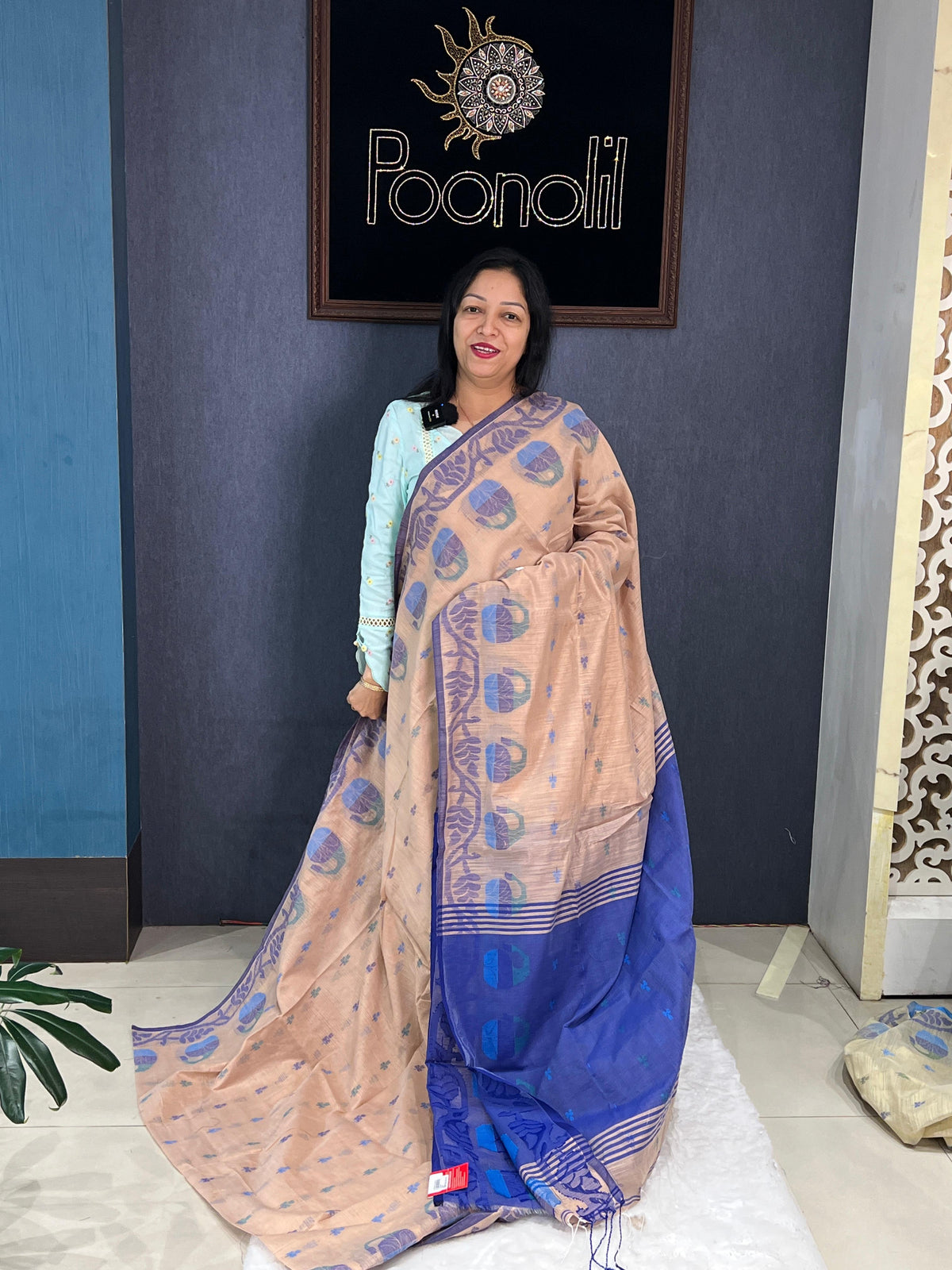 Cotton saree  -Peach to Blue color Search code 4562