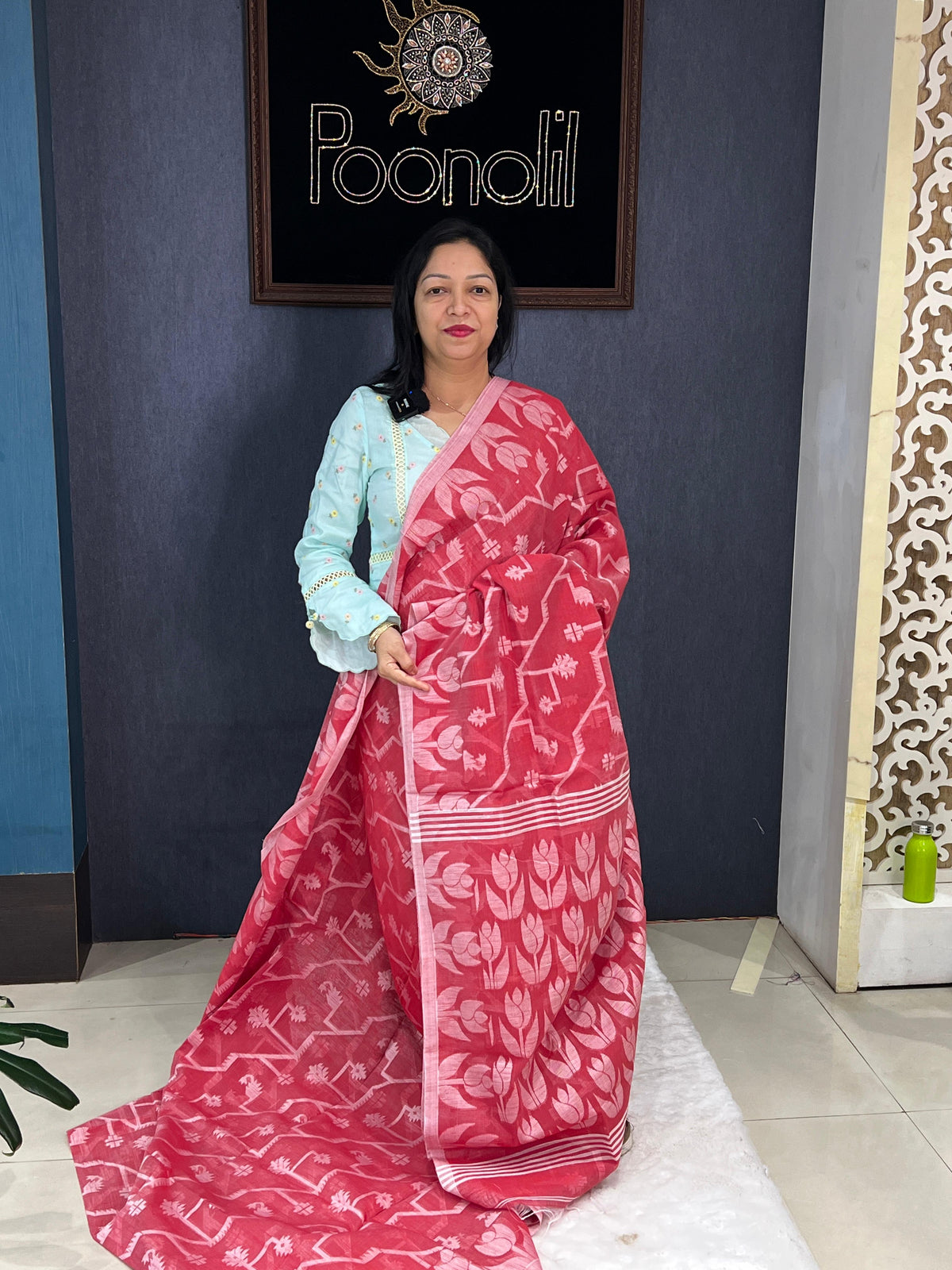 Cotton saree  -Brick  color Search code 4544