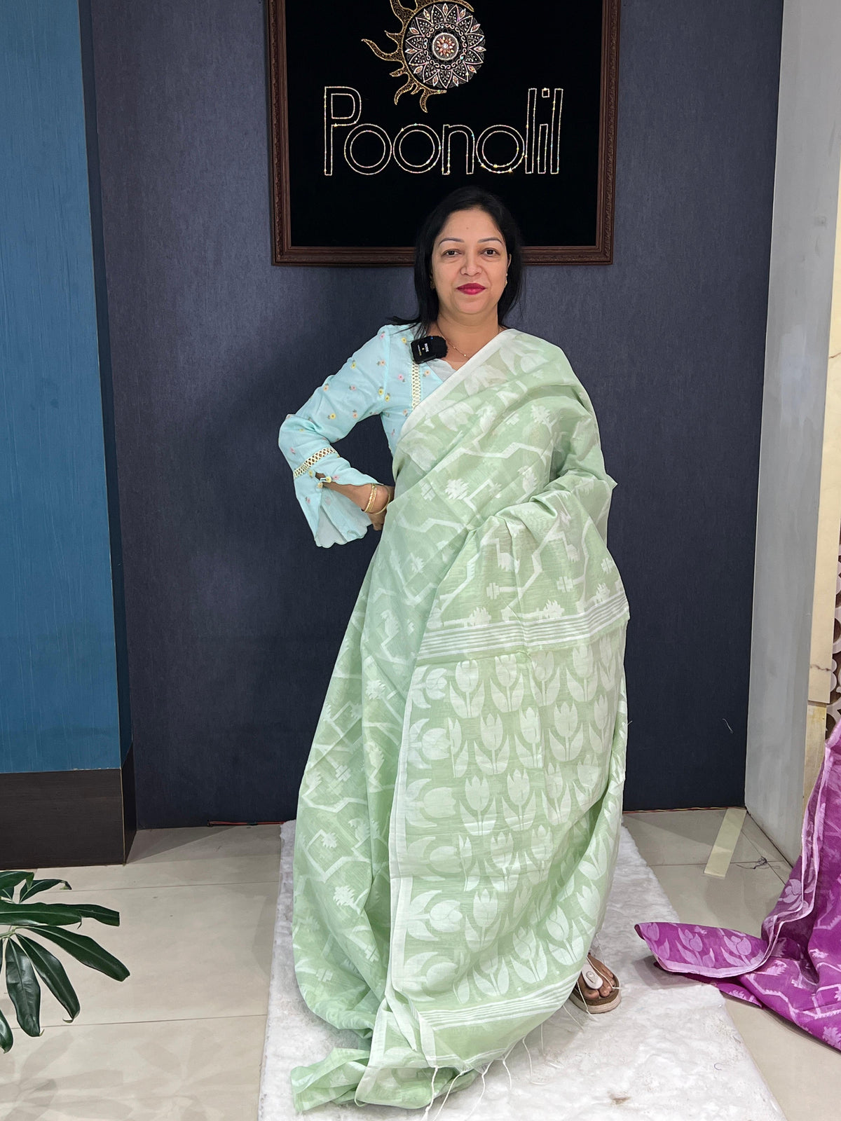 Cotton saree  -Light green color Search code 4546