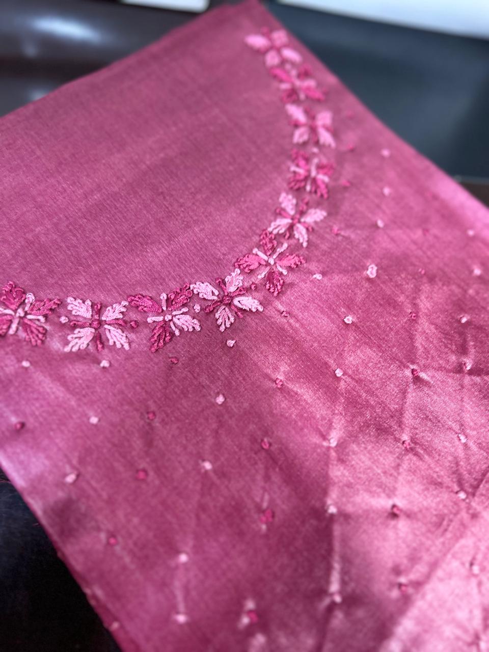 UNSTITCHED TUSSAR SUIT SET -Maroon shade Search code 8908