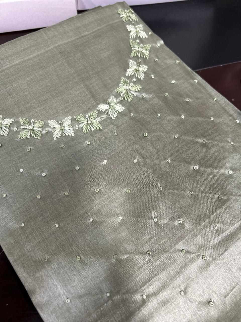 UNSTITCHED TUSSAR SUIT SET -Green shade Search code 8909