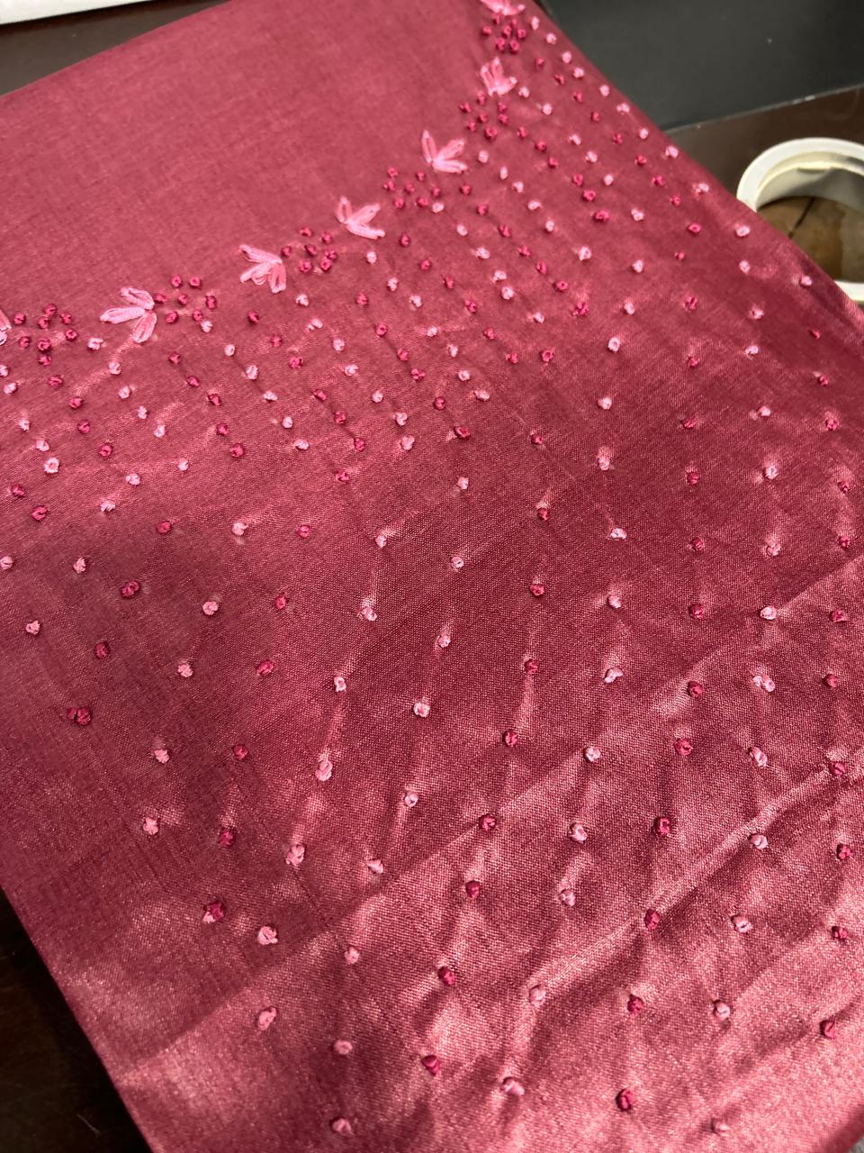 UNSTITCHED TUSSAR SUIT SET -Maroon shade Search code 8917