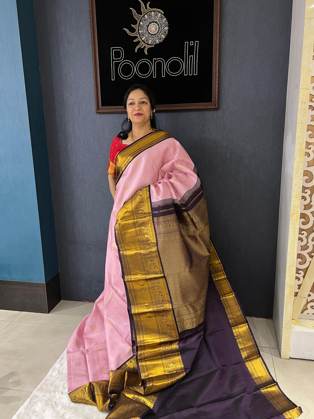KANCHIPURAM SAREE -Pink to Purple   shade Search code 1421