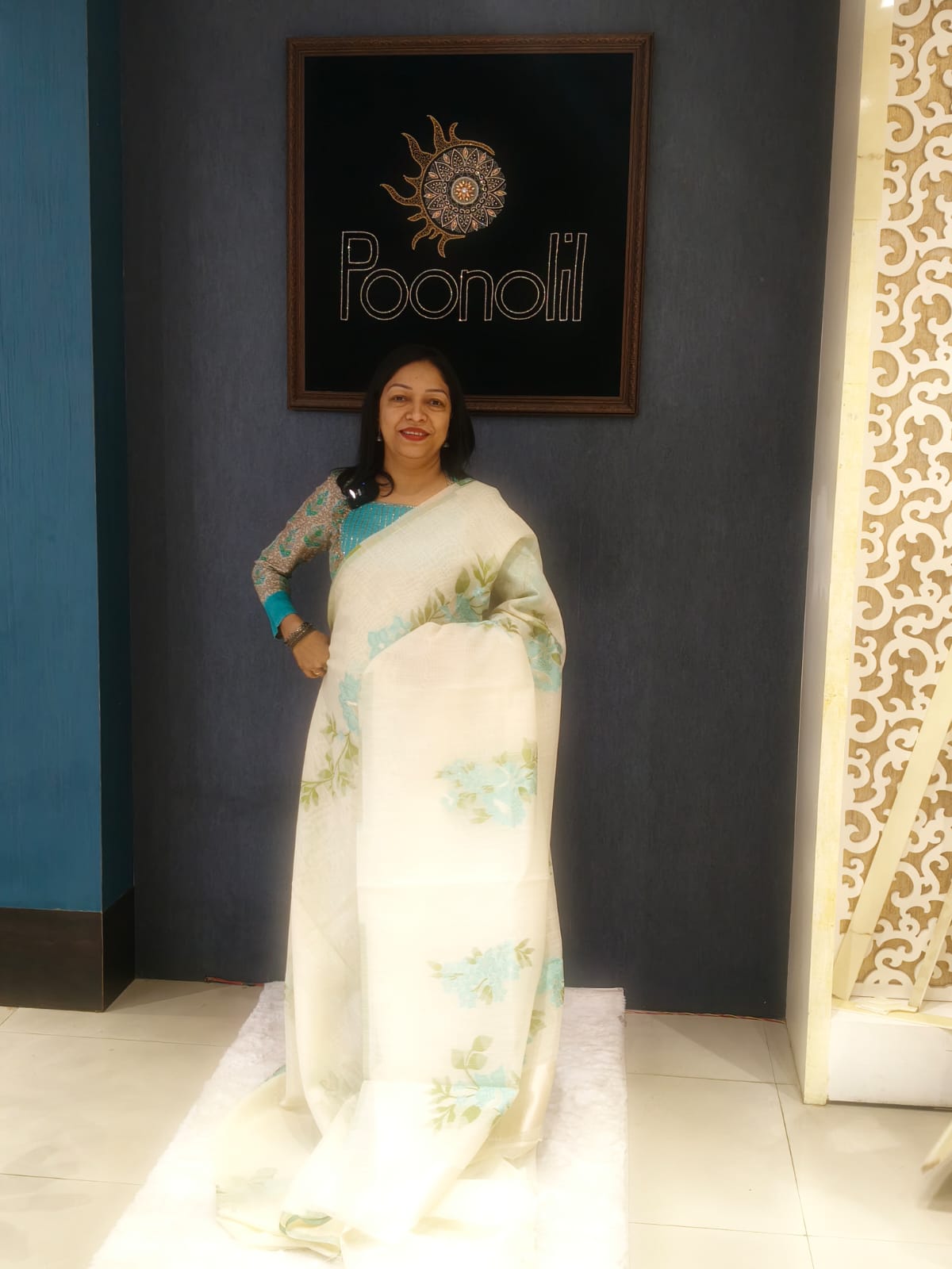 LINEN SAREE -Pearl cream   color Search code 2106