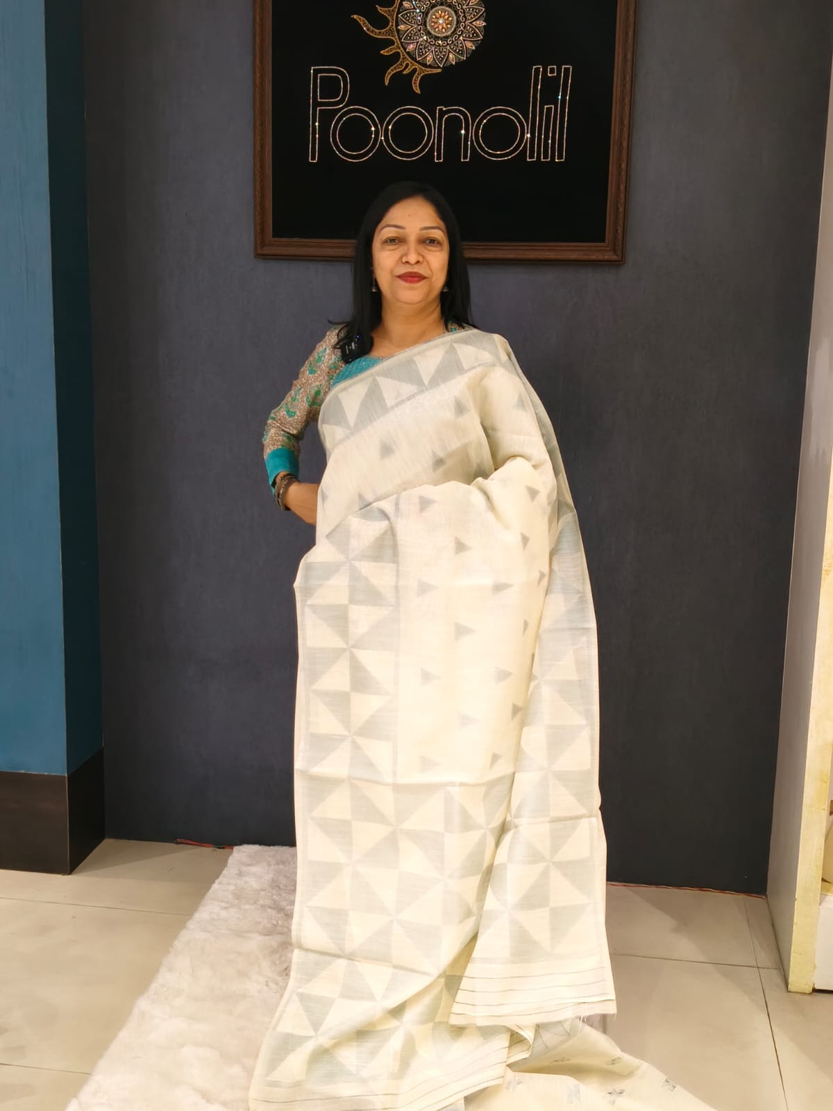 LINEN SAREE -pearl cream   color Search code 2112