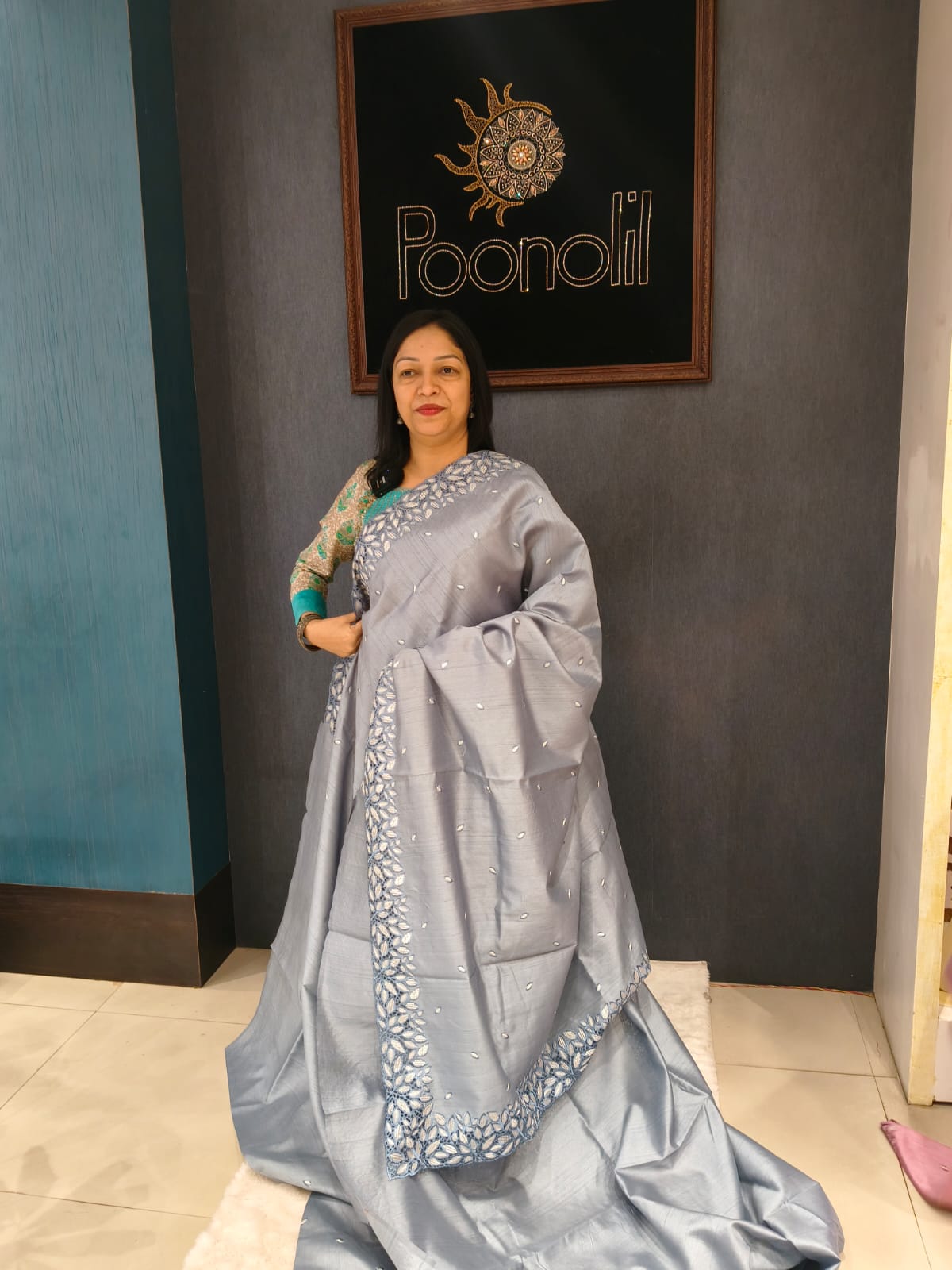 Semi Tussar SAREE -Blueish gray  color Search code 2121