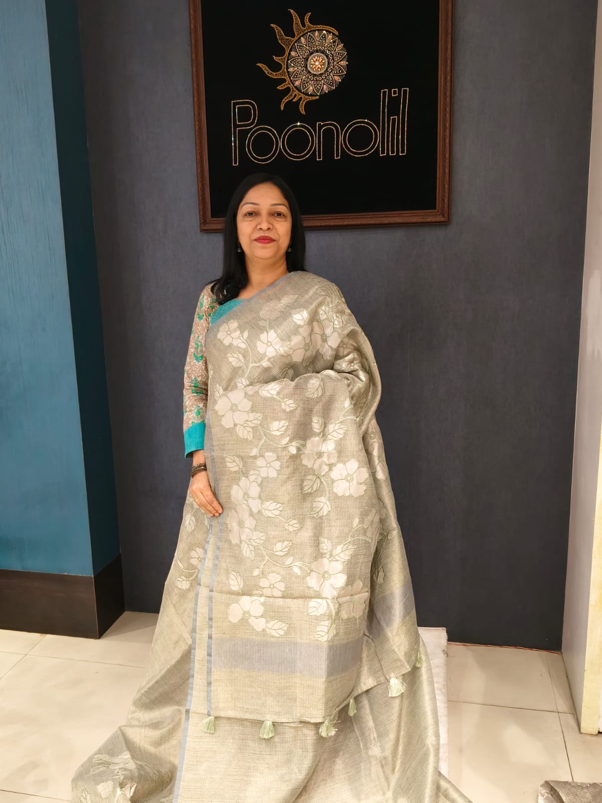 Banarasi Silky  Cotta check Saree - Green and Gray  color Search code 2133