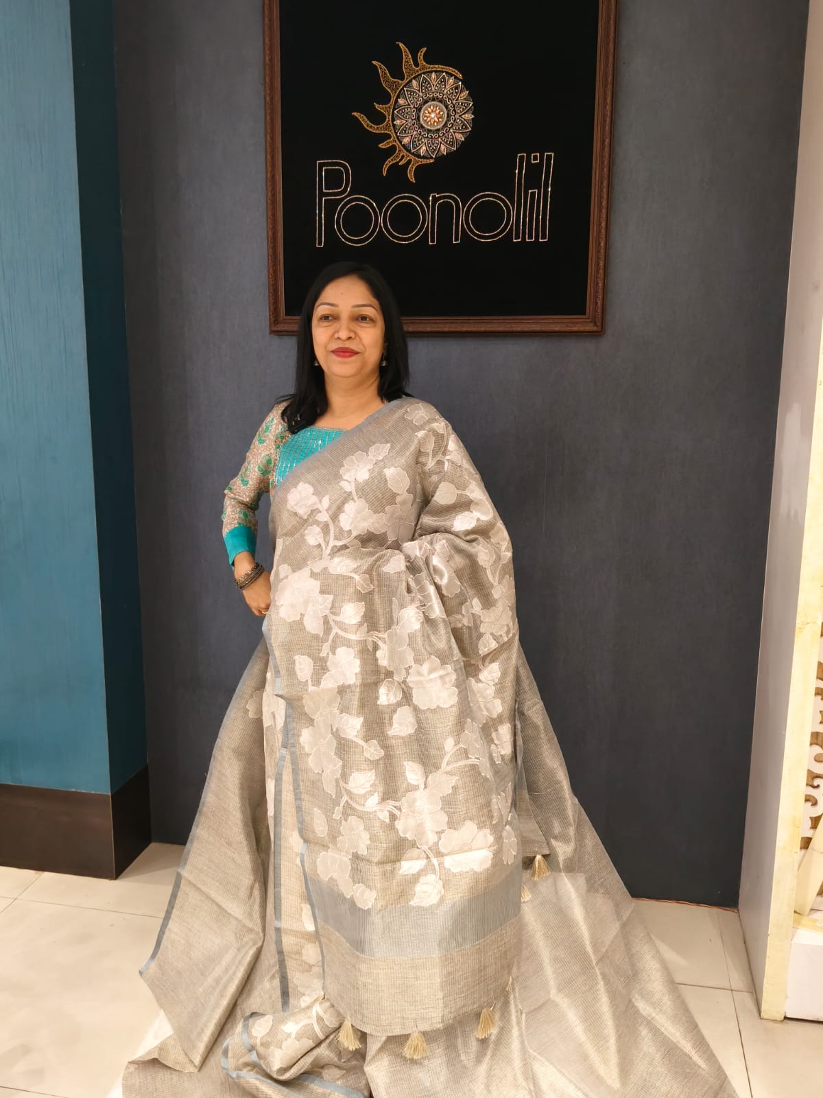 Banarasi Silky  Cotta check Saree - Gray and Gray  color Search code 2134