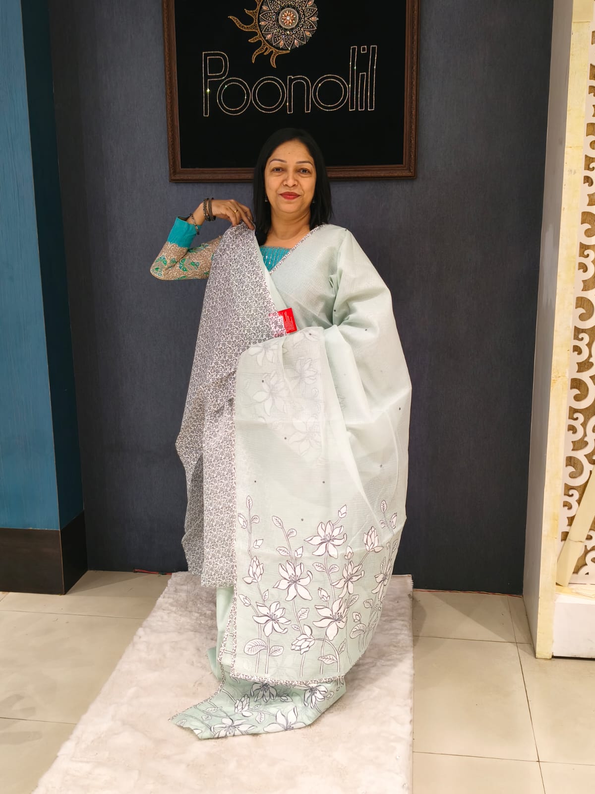 Banarasi Silky  Cotta check Saree - Green color Search code 2136