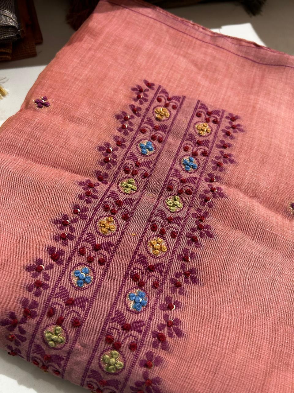 UNSTITCHED SALWAR SUIT SET-Peach pink  shade Search code 4300