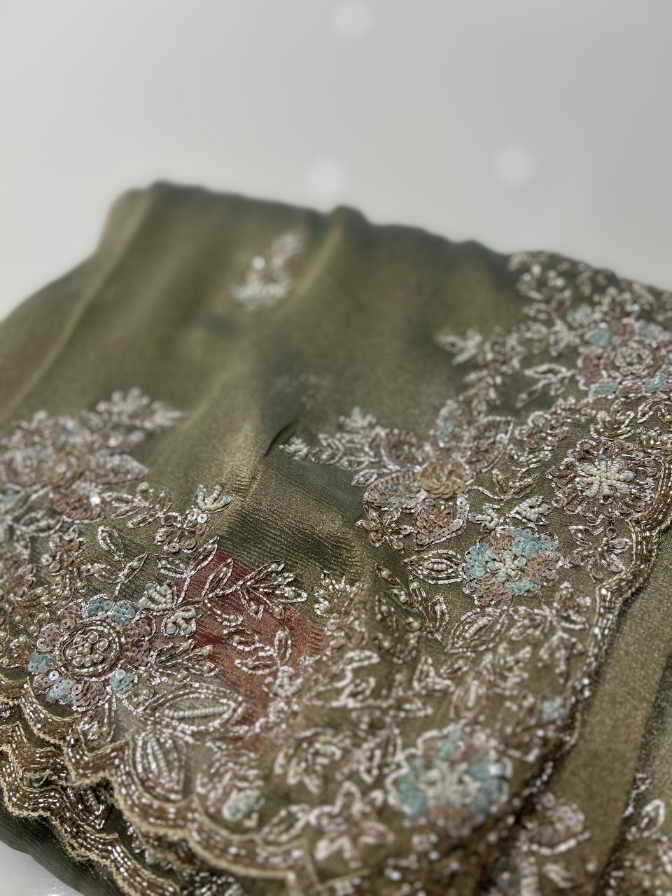 Fancy Saree -Green color Search code 4614