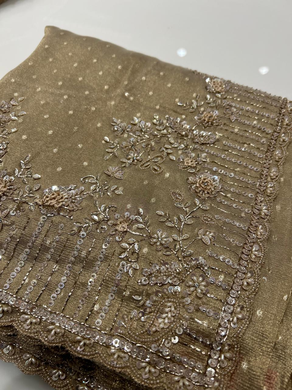 Fancy Saree -golden color Search code 4616