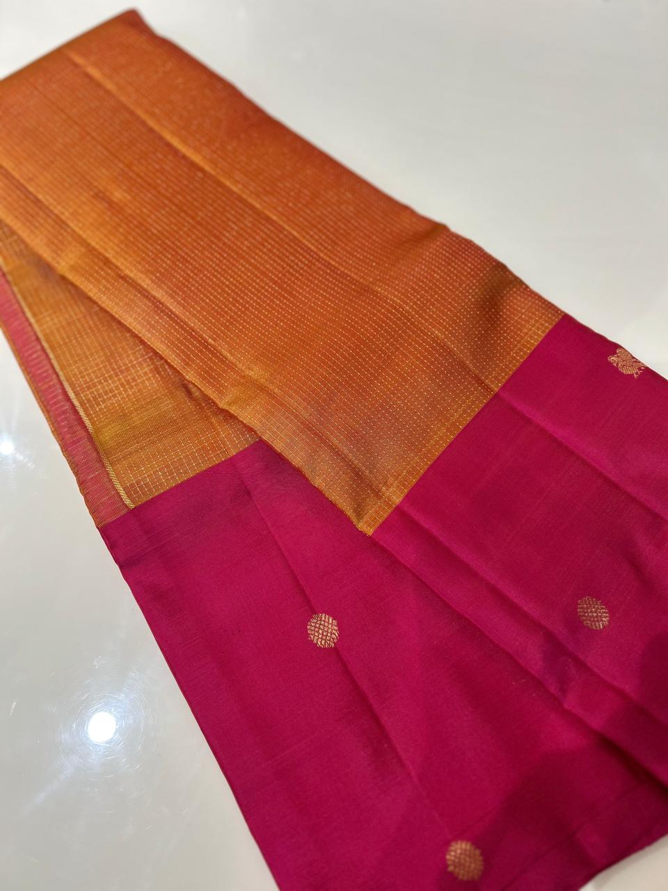 KANCHIPURAM SEMI SAREE-Orange maroon  Search code 6251