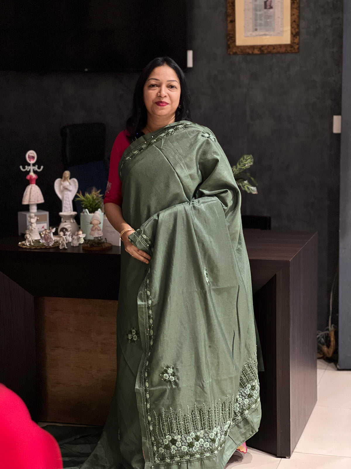 Semi tussar Saree   -Green color Search Code 3016
